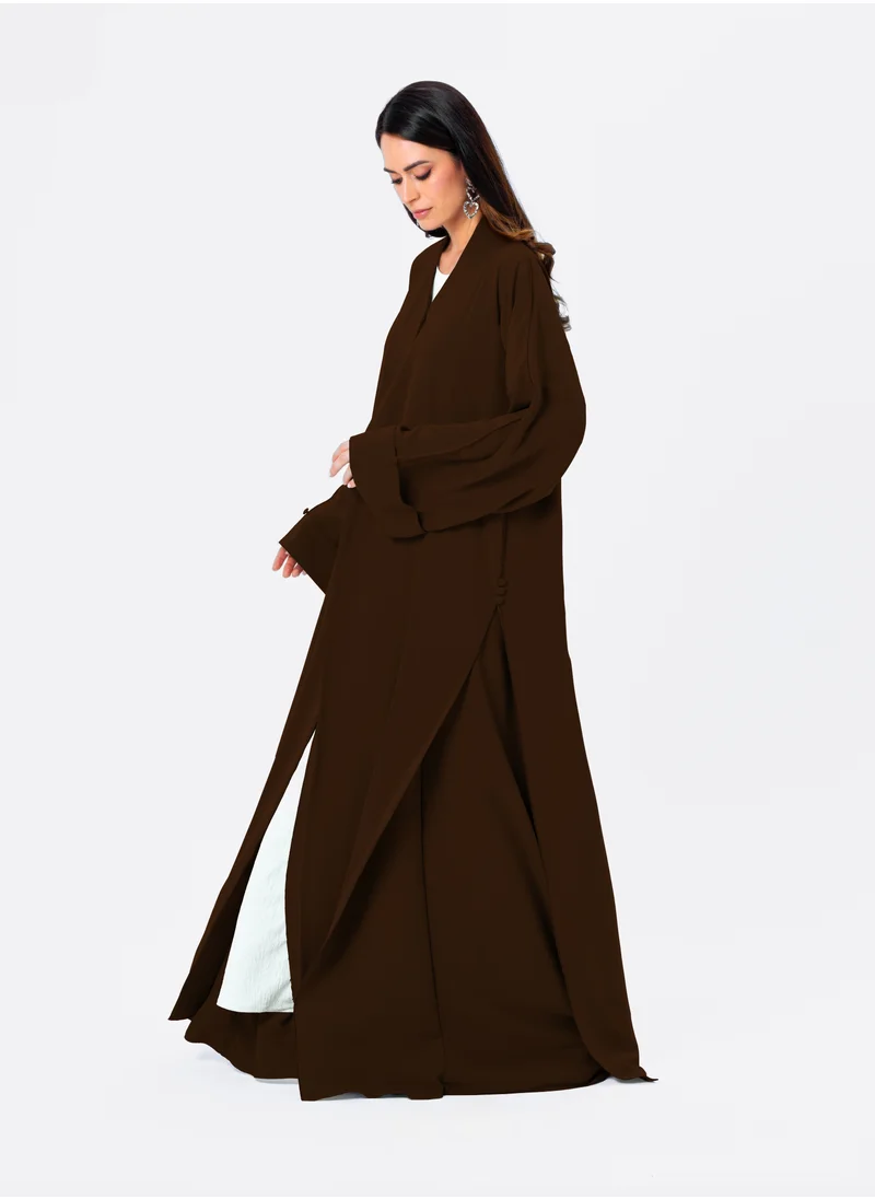 IZEL Brown Button Detailed Abaya