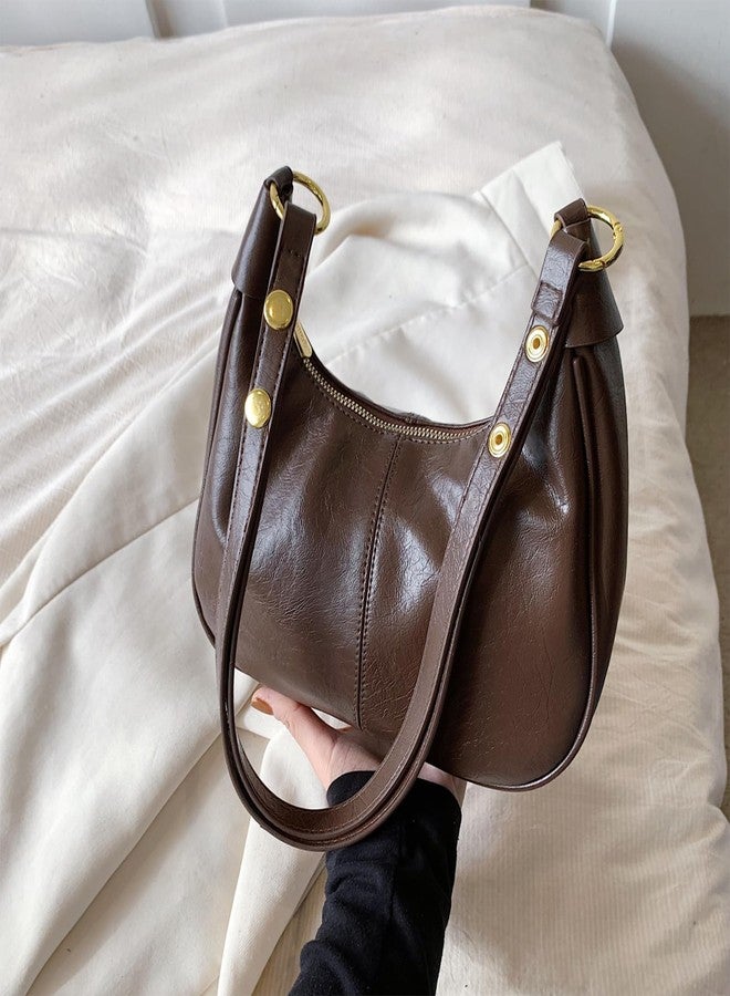 celestina Shoulder Bags for Women Small Hobo Bags Crescent Shaped Cute Retro Tote Handbag Mini Clutch Purse with Zipper Closure (Brown) - Image 2