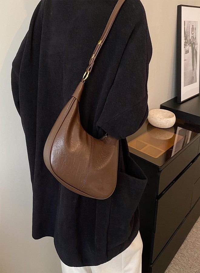 celestina Shoulder Bags for Women Small Hobo Bags Crescent Shaped Cute Retro Tote Handbag Mini Clutch Purse with Zipper Closure (Brown) - Image 3