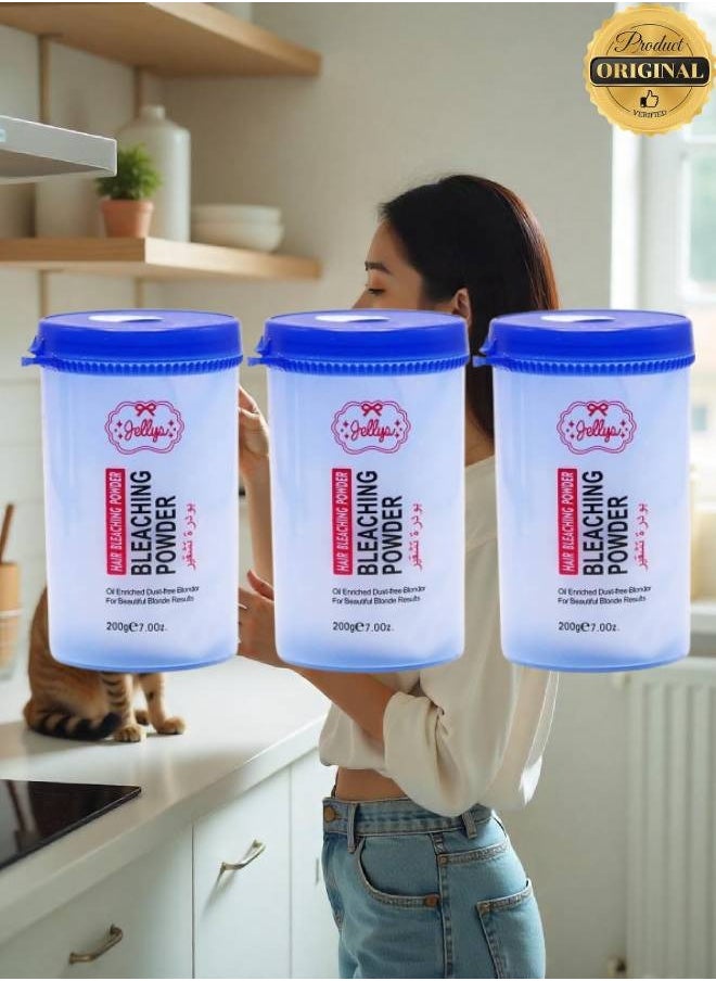 JELLY 3 Pieces Hair Bleaching Powder Oil Enriched Dust Free Blonder For Beautiful Blonde Results 200g  - Image 1