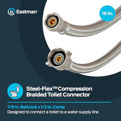 Eastman 16 Inch Steel-Flex Braided Toilet Connector, 7/8 Inch Ballcock x 1/2 Inch Compression, Stainless Steel Toilet Supply Line, 48094 - Image 2