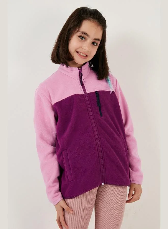 ليلا كارديجان قطبي للأطفال من ليلا بسحاب وياقة واقفة وجيوب بلونين  قطعة