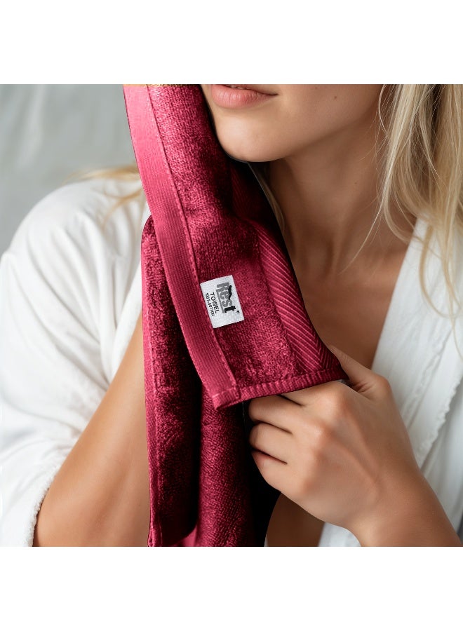 REST Bath Sheet   Set of 2 Burgundy Cotton Bath Sheet  100x150cm , 39x59 inch Absorbent Cotton Hotel Quality Quick-Dry Durable Comfortable Stylish Thick Bath Sheet Set Machine Washable - Image 5