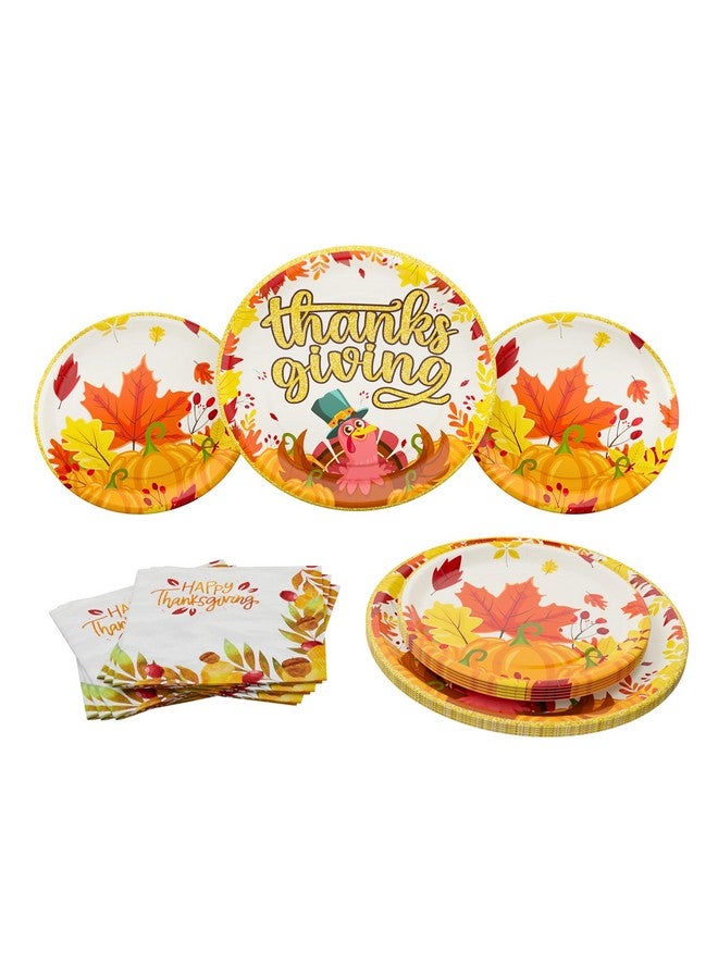 بلو أورتشدس أطباق ومناديل للحفلات (52 قطعة لـ 16 ضيفًا) - لوازم حفلات عيد الشكر، ديكورات حفلات عيد الشكر، حفلات بطابع الخريف، أطباق ومناديل لحفلات الديك الرومي، بساتين زرقاء - Image 1