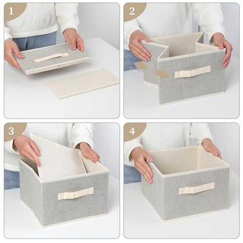 EITMOW Storage Baskets, 11-Inch Woven Fabric Bins, Storage Cubes with Reinforced Handles, Organizer Bins for Closet Shelves, Foldable, for Toys, Clothes, Natural Beige (2PCS/Beige-11*11*7.8inch) - Image 4
