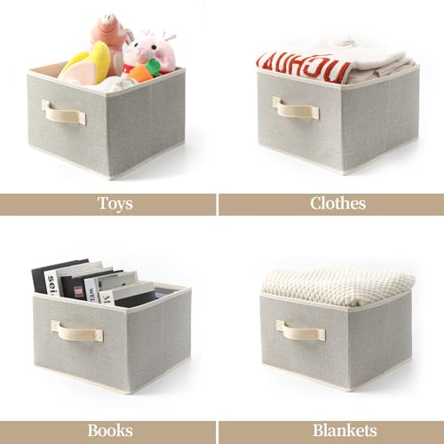 EITMOW Storage Baskets, 11-Inch Woven Fabric Bins, Storage Cubes with Reinforced Handles, Organizer Bins for Closet Shelves, Foldable, for Toys, Clothes, Natural Beige (2PCS/Beige-11*11*7.8inch) - Image 3