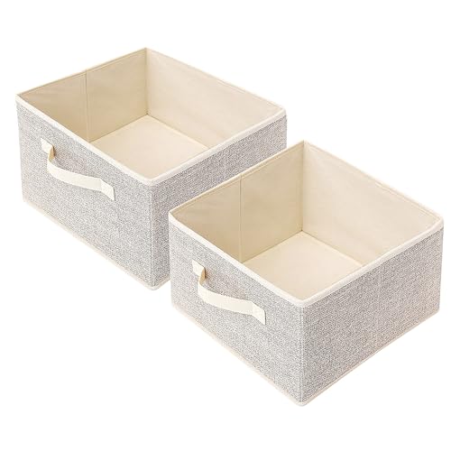 EITMOW Storage Baskets, 11-Inch Woven Fabric Bins, Storage Cubes with Reinforced Handles, Organizer Bins for Closet Shelves, Foldable, for Toys, Clothes, Natural Beige (2PCS/Beige-11*11*7.8inch) - Image 1