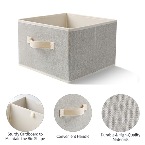 EITMOW Storage Baskets, 11-Inch Woven Fabric Bins, Storage Cubes with Reinforced Handles, Organizer Bins for Closet Shelves, Foldable, for Toys, Clothes, Natural Beige (2PCS/Beige-11*11*7.8inch) - Image 5