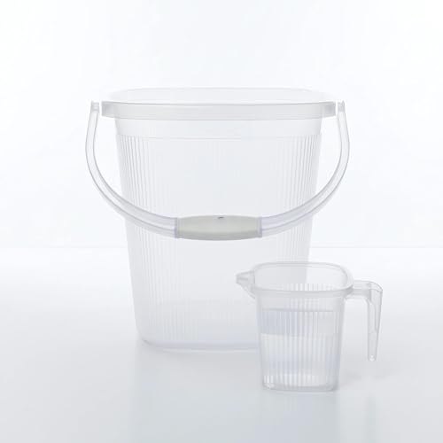 GALOOF Strong Plastic Bucket Mug Bathroom Set of 2 for Kitchen & Bathroom | Solid Color Striped Pattern Balti with Mug (Transparent, 25 Liter Bucket + 1.5 Liter Mug) - Image 1