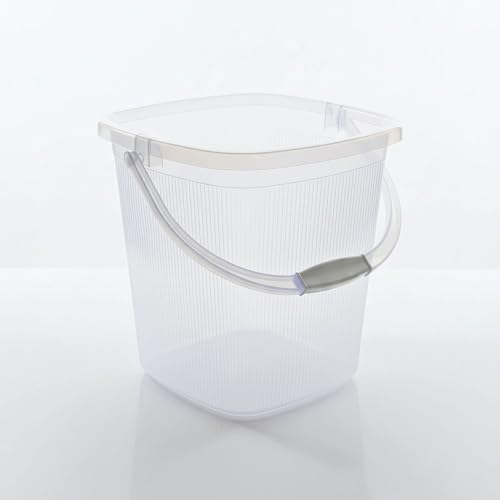 GALOOF Strong Plastic Bucket Mug Bathroom Set of 2 for Kitchen & Bathroom | Solid Color Striped Pattern Balti with Mug (Transparent, 25 Liter Bucket + 1.5 Liter Mug) - Image 4