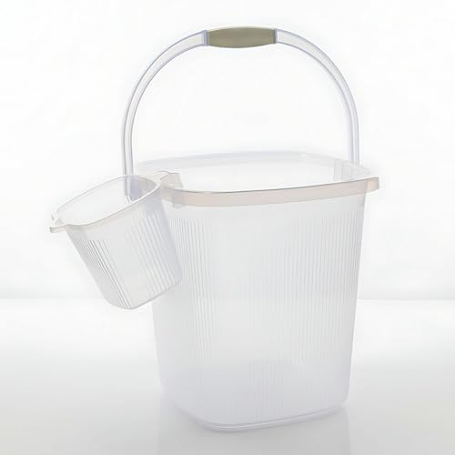 GALOOF Strong Plastic Bucket Mug Bathroom Set of 2 for Kitchen & Bathroom | Solid Color Striped Pattern Balti with Mug (Transparent, 25 Liter Bucket + 1.5 Liter Mug) - Image 2