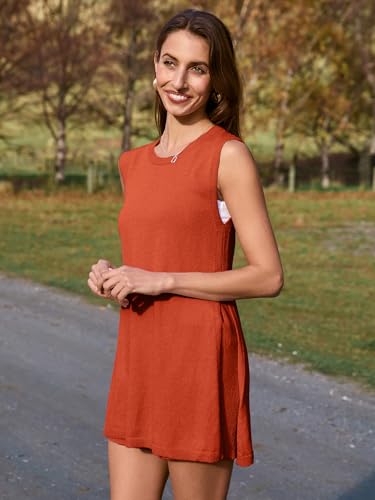 Glamaker Women's 2 Piece Short Sets Summer Outfits Casual Sleeveles Sweater Short Matching Sets Vacation Outfits (Rust Red M) - Image 4