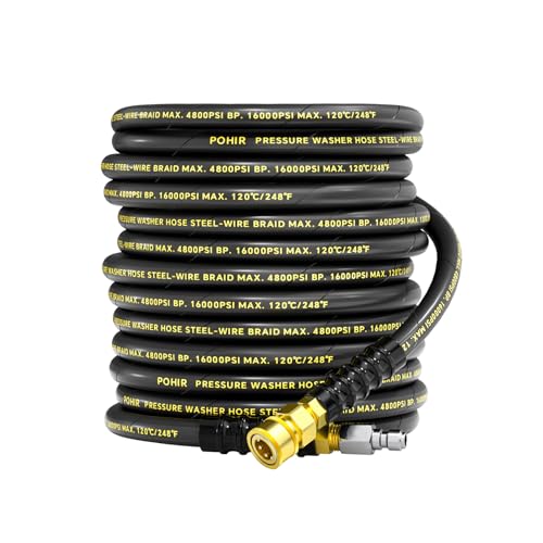 POHIR 38 Pressure Washer Hose 50ft 4800PSI Power Washer Hose Steel Wire Braided with Swivel Quick Connect Commercial Grade Industrial High Pressure Water Washing Hose 4800PSI 50FT - Image 1