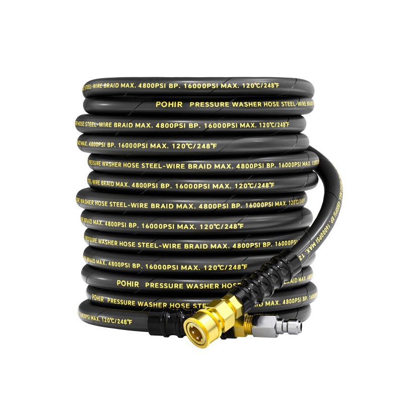 POHIR 38 Pressure Washer Hose 50ft 4800PSI Power Washer Hose Steel Wire Braided with Swivel Quick Connect Commercial Grade Industrial High Pressure Water Washing Hose 4800PSI 50FT - Image 2