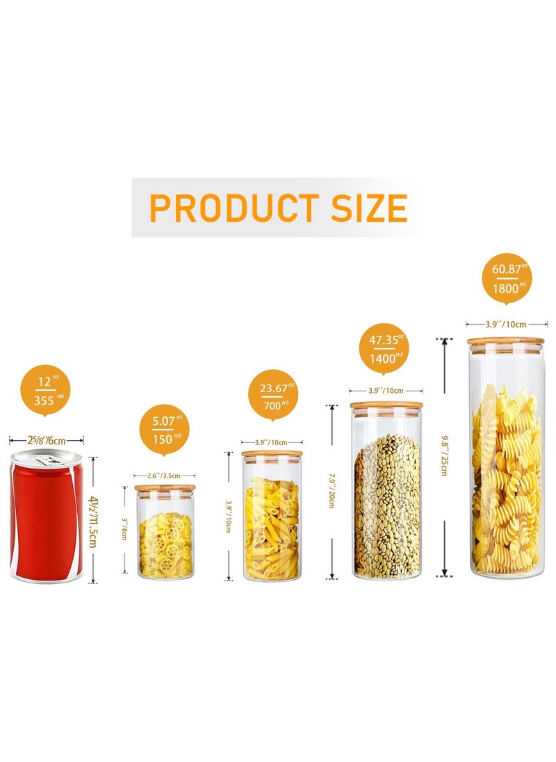 Glass Food Storage Containers Set,Spice Jar Set,3 Piece Glass Jar with Bamboo Airtight Lids and Labels, Mini Clear Food Storage Containers for Pantry for Tea, Herbs, Sugar (3PC, 1800ml)