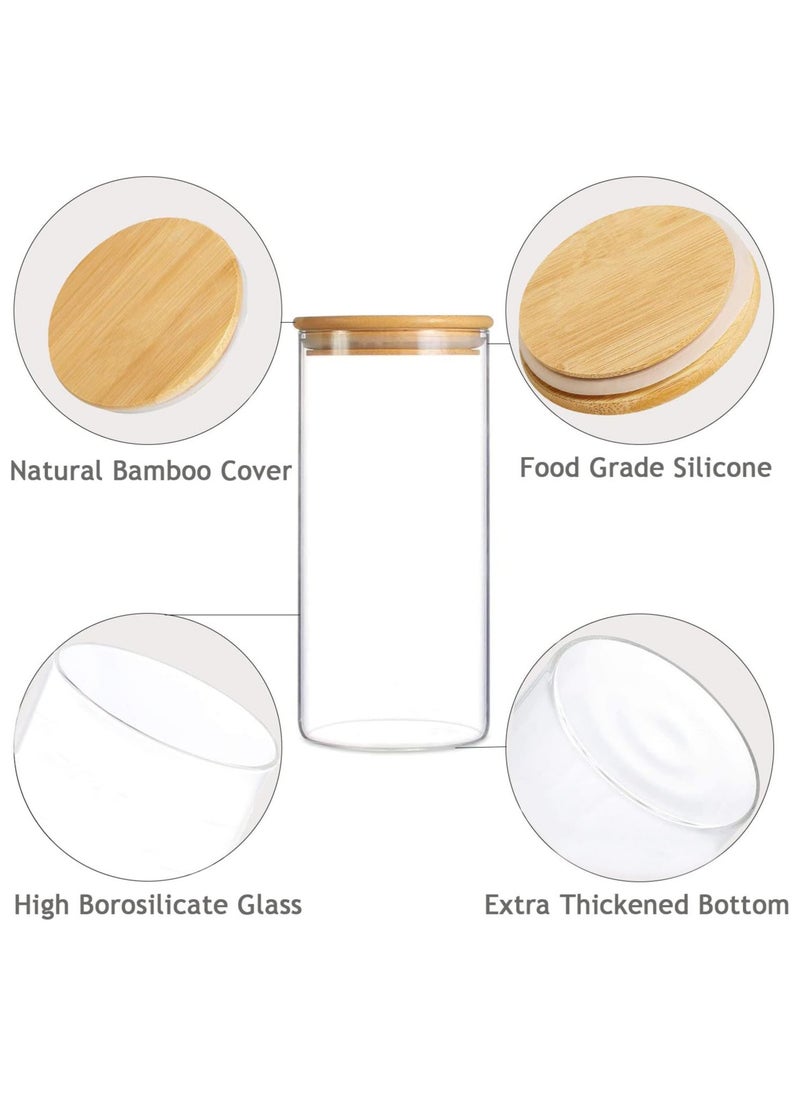 Glass Food Storage Containers Set,Spice Jar Set,3 Piece Glass Jar with Bamboo Airtight Lids and Labels, Mini Clear Food Storage Containers for Pantry for Tea, Herbs, Sugar (3PC, 1800ml)