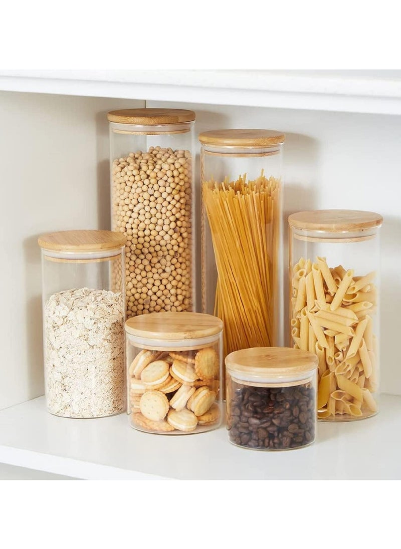 Glass Food Storage Containers Set,Spice Jar Set,3 Piece Glass Jar with Bamboo Airtight Lids and Labels, Mini Clear Food Storage Containers for Pantry for Tea, Herbs, Sugar (3PC, 1800ml)