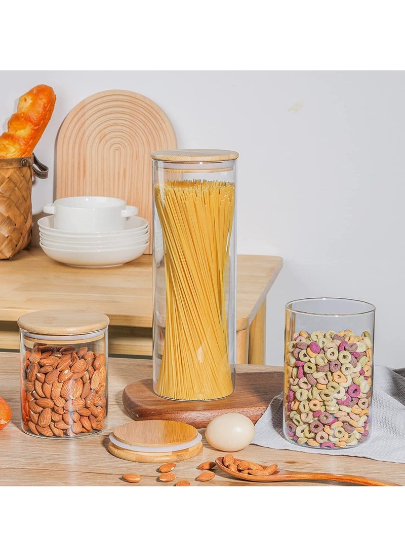 Glass Food Storage Containers Set,Spice Jar Set,3 Piece Glass Jar with Bamboo Airtight Lids and Labels, Mini Clear Food Storage Containers for Pantry for Tea, Herbs, Sugar (3PC, 1800ml)