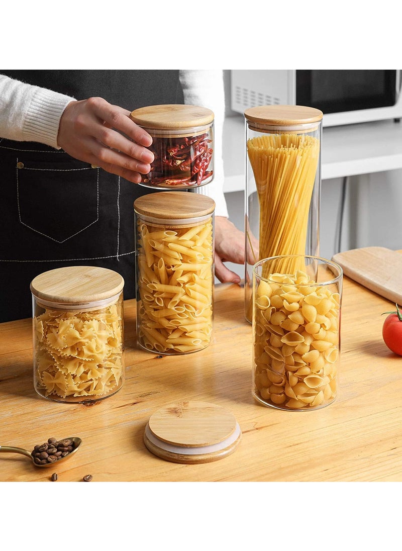 Glass Food Storage Containers Set,Spice Jar Set,3 Piece Glass Jar with Bamboo Airtight Lids and Labels, Mini Clear Food Storage Containers for Pantry for Tea, Herbs, Sugar (3PC, 1800ml)