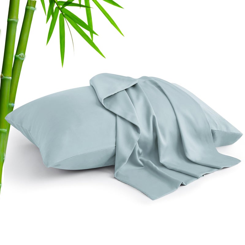 BEDELITE Pillow Cases Standard Size Set of 2  Rayon Derived from Bamboo  Cooling Pillow Cases for Hot Sleepers & Night Sweats  Breathable and Silky Soft Envelope Pillowcases(Haze Blue  20""x26"") - Image 1