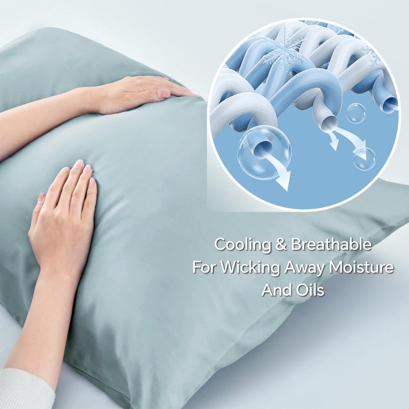 BEDELITE Pillow Cases Standard Size Set of 2  Rayon Derived from Bamboo  Cooling Pillow Cases for Hot Sleepers & Night Sweats  Breathable and Silky Soft Envelope Pillowcases(Haze Blue  20""x26"") - Image 3