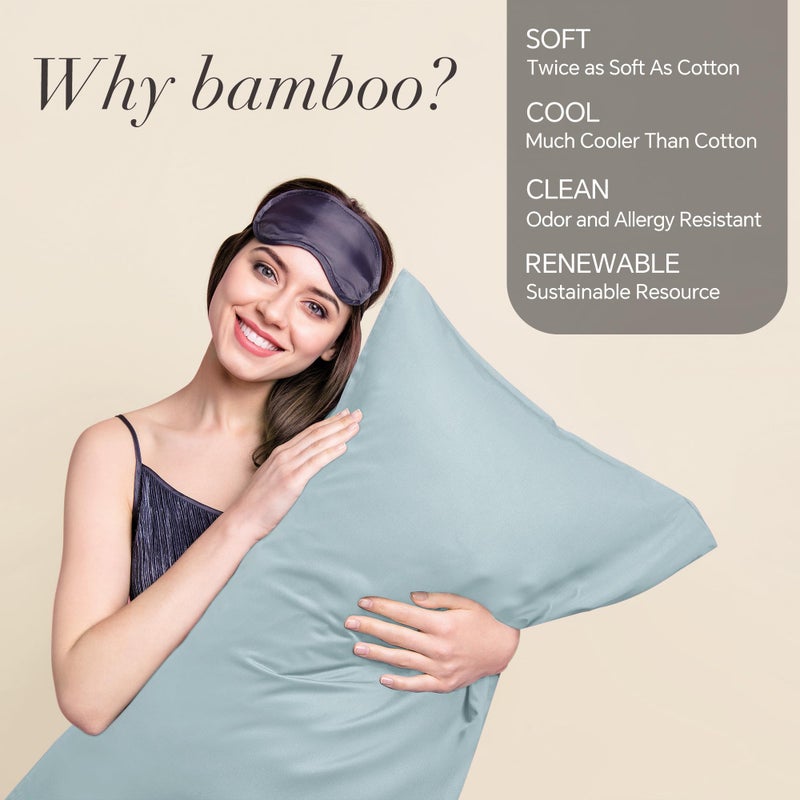 BEDELITE Pillow Cases Standard Size Set of 2  Rayon Derived from Bamboo  Cooling Pillow Cases for Hot Sleepers & Night Sweats  Breathable and Silky Soft Envelope Pillowcases(Haze Blue  20""x26"") - Image 2