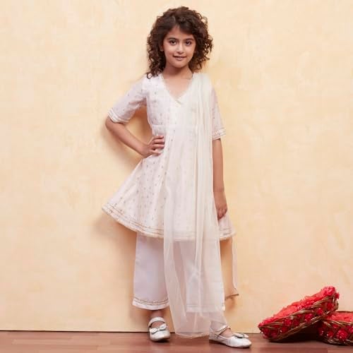Biba بيبا جيرلز بدلة أناركالي بوليستر بيضاء_6-7 سنة - Image 2