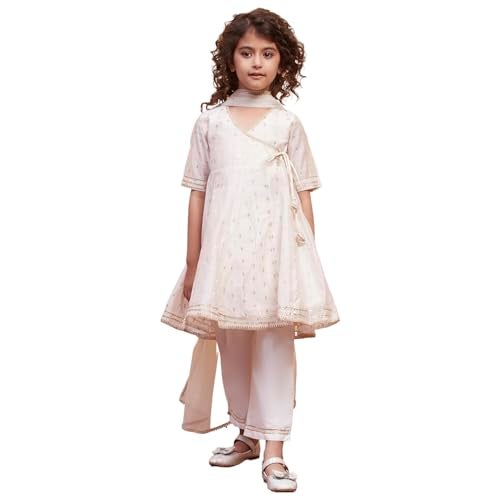 Biba بيبا جيرلز بدلة أناركالي بوليستر بيضاء_6-7 سنة - Image 1