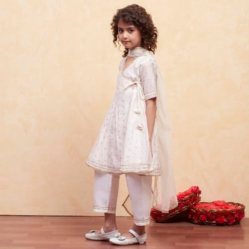 Biba بيبا جيرلز بدلة أناركالي بوليستر بيضاء_6-7 سنة - Image 3