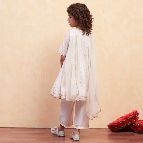 Biba بيبا جيرلز بدلة أناركالي بوليستر بيضاء_6-7 سنة - Image 5