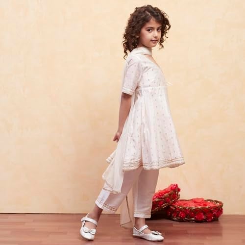 Biba بيبا جيرلز بدلة أناركالي بوليستر بيضاء_6-7 سنة - Image 4