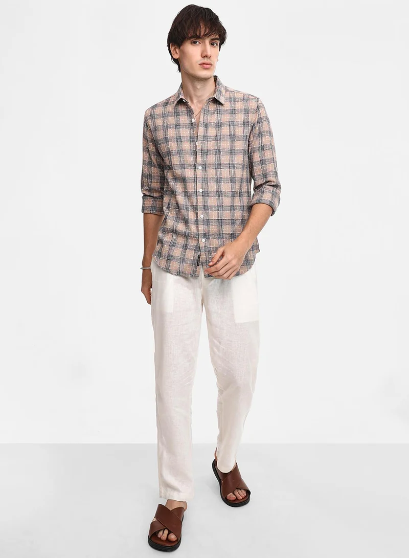 كامبوس سوترا Men's Saltbox Beige Heathered-Buffalo Check Shirt