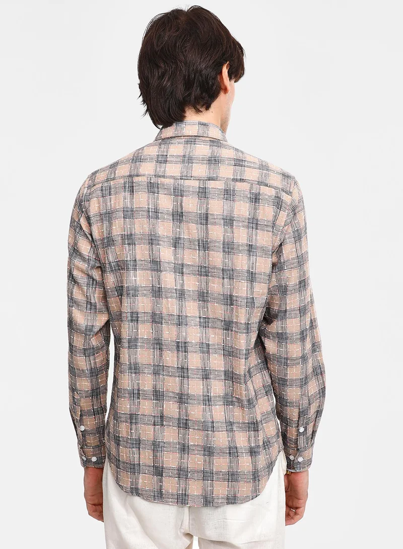 كامبوس سوترا Men's Saltbox Beige Heathered-Buffalo Check Shirt