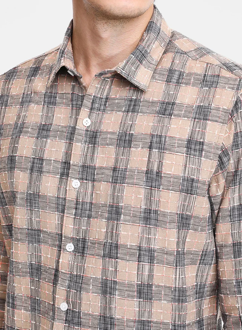 كامبوس سوترا Men's Saltbox Beige Heathered-Buffalo Check Shirt