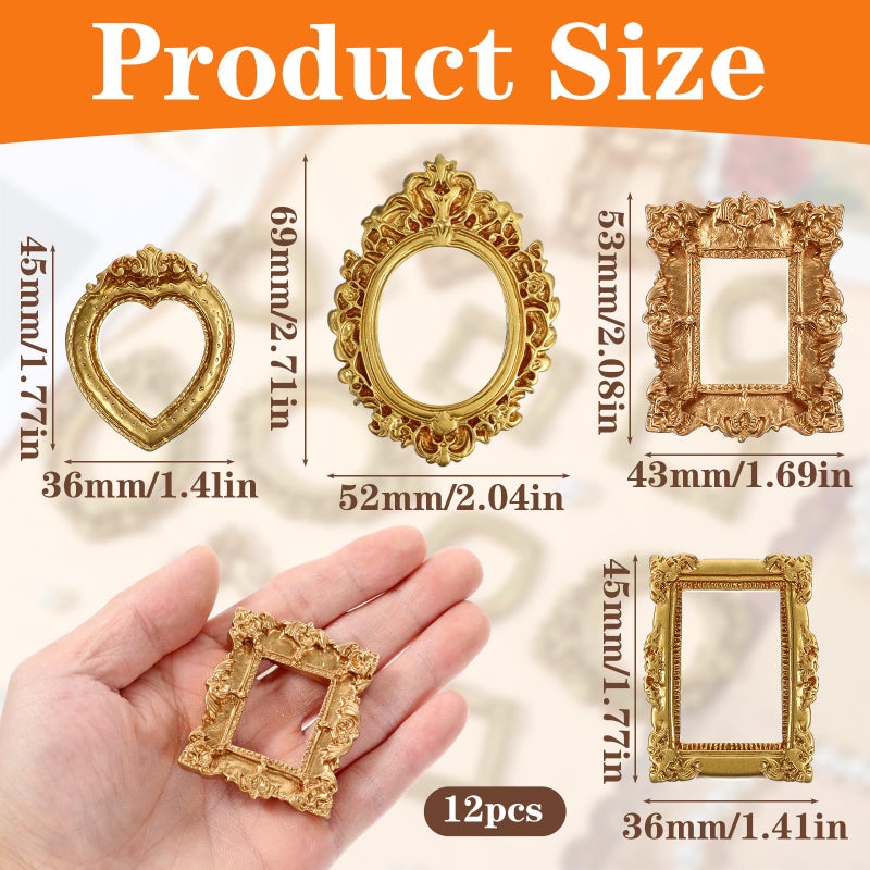 Ymapinc 12 Pcs Vintage Small Frames, Tiny Gold Miniature Photo Frames, Vintage Mini Picture Frame Ornament for Crafts/Wedding/Christmas, Baroque Resin Table Wall Hanging Decor - Image 2