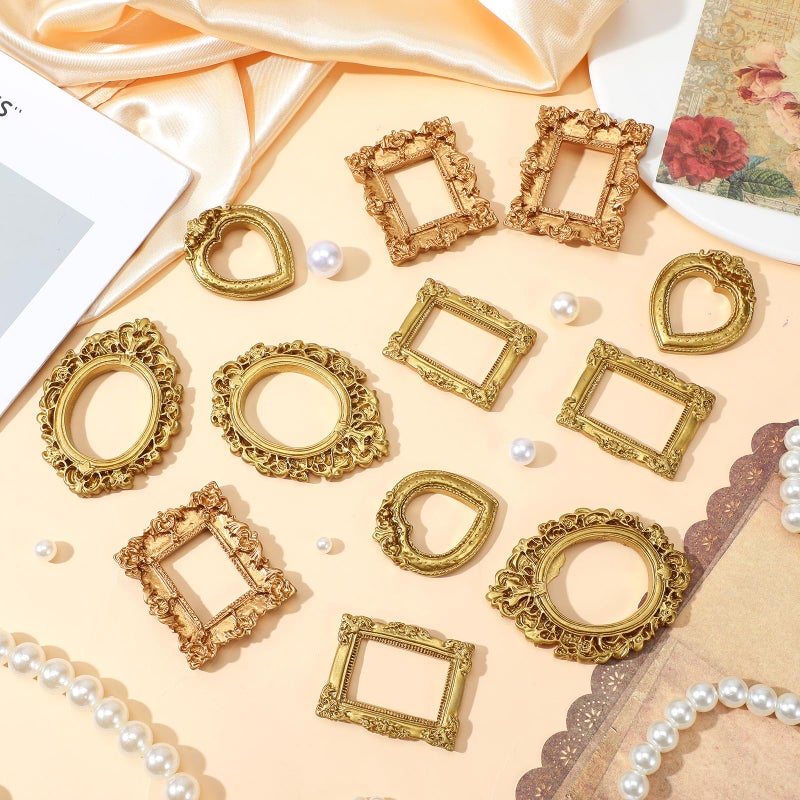 Ymapinc 12 Pcs Vintage Small Frames, Tiny Gold Miniature Photo Frames, Vintage Mini Picture Frame Ornament for Crafts/Wedding/Christmas, Baroque Resin Table Wall Hanging Decor - Image 3