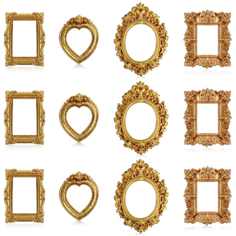 Ymapinc 12 Pcs Vintage Small Frames, Tiny Gold Miniature Photo Frames, Vintage Mini Picture Frame Ornament for Crafts/Wedding/Christmas, Baroque Resin Table Wall Hanging Decor - Image 1