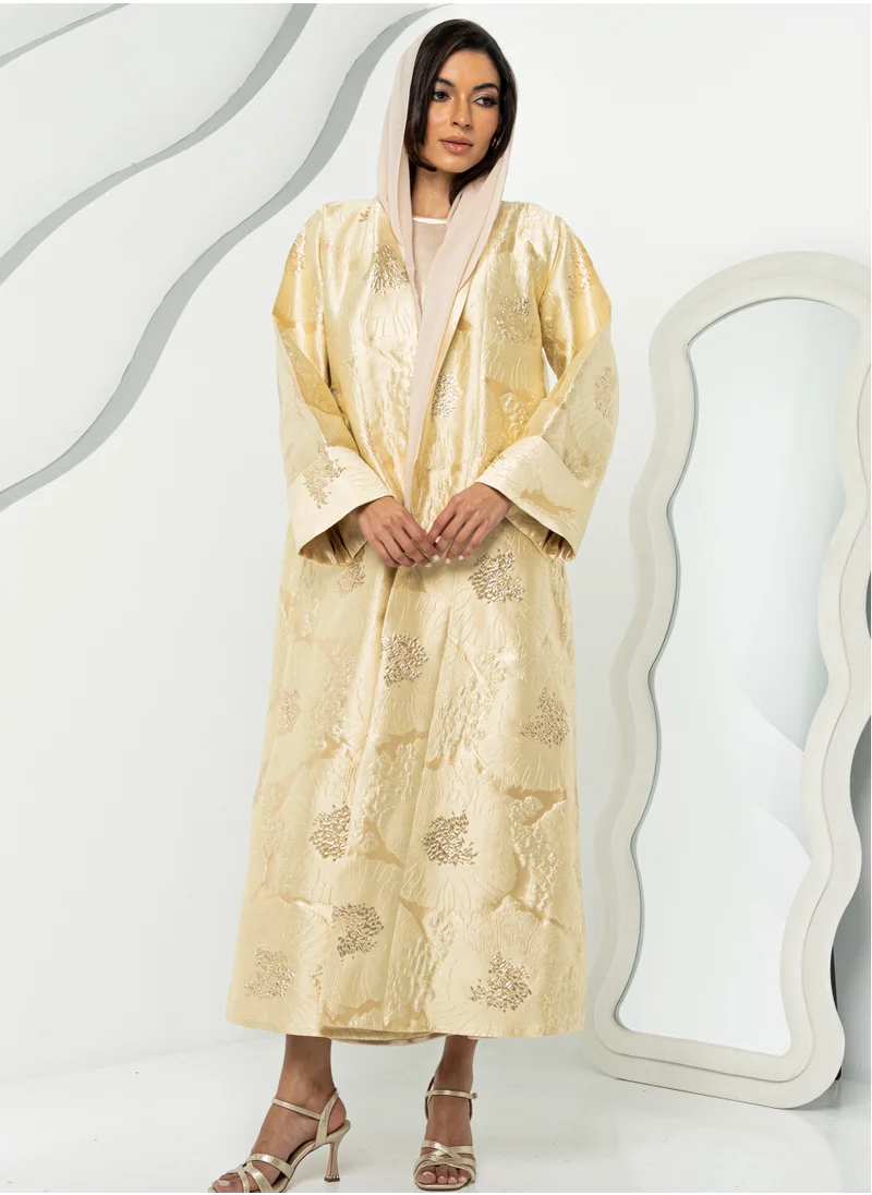 كوتور لابس Gold Brocade Abaya with Sheila