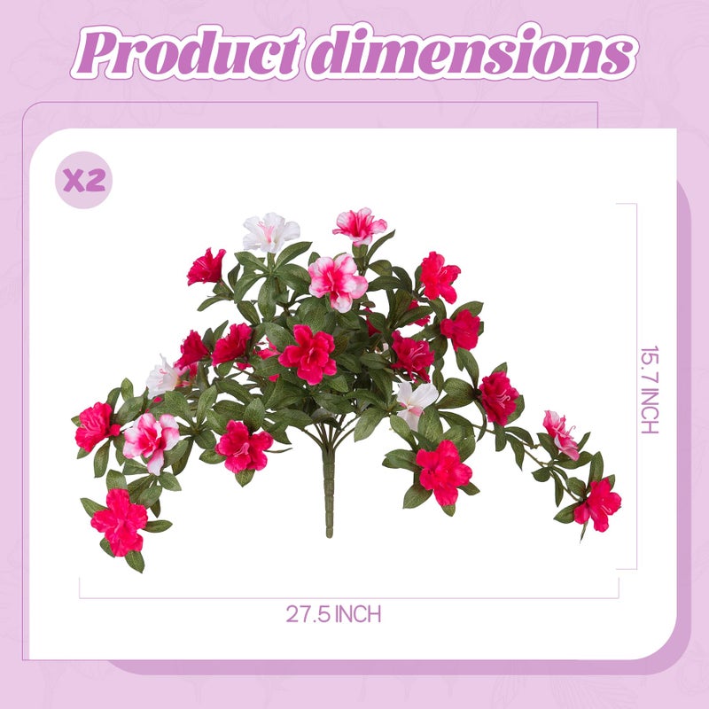 Ammyoo Artificial Fake Azalea Flowers for Outdoor Spring Decoration, Faux Silk Flower for Summer UV Resistant Look Real Plants for Garden Yard Porch Walkway Indoor Decor, 2PCS - Image 2