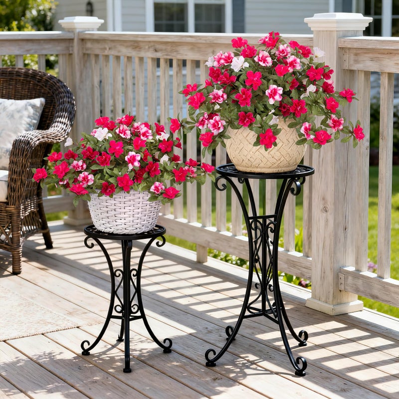 Ammyoo Artificial Fake Azalea Flowers for Outdoor Spring Decoration, Faux Silk Flower for Summer UV Resistant Look Real Plants for Garden Yard Porch Walkway Indoor Decor, 2PCS - Image 5