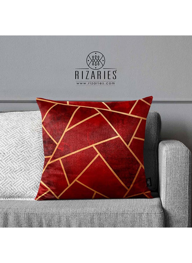 RIZARIES SuperSoft Maroon & Gold Geo Throw Pillow  - Image 1