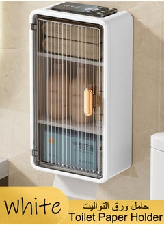 Toilet Paper Holder Tissue Box Shelf Multifunctional Toilet Paper Holder Wall Mounted Waterproof Tissue Box  Large Heavy Duty Toilet Paper Roll Storage Dispenser For Kitchen Bathroom Washroom  (White)