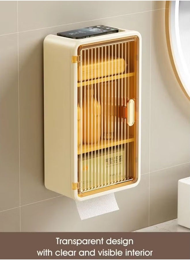 Generic - Toilet Paper Holder Tissue Box Shelf Multifunctional Toilet Paper Holder Wall Mounted Waterproof Tissue Box  Large Heavy Duty Toilet Paper Roll Storage Dispenser For Kitchen Bathroom Washroom  (White) - Image 1