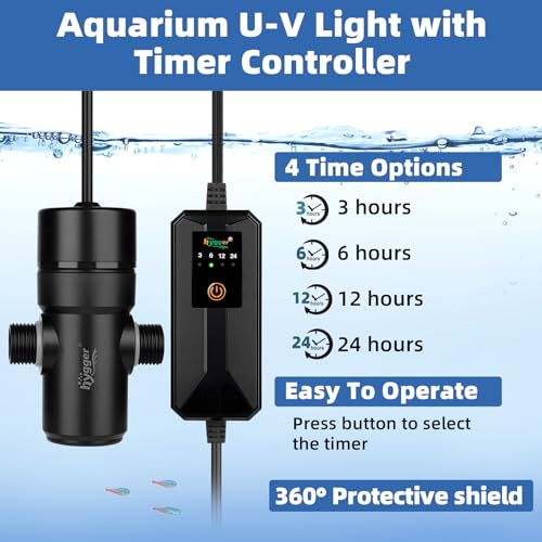 hygger 5W Aquarium UV Light with Timer 360 Protective Shield Clean Light for Crystal Clear Green Water Submersible Fish Tank Cleaner for 1040 Gallon Freshwater Saltwater Aquariums - Image 3