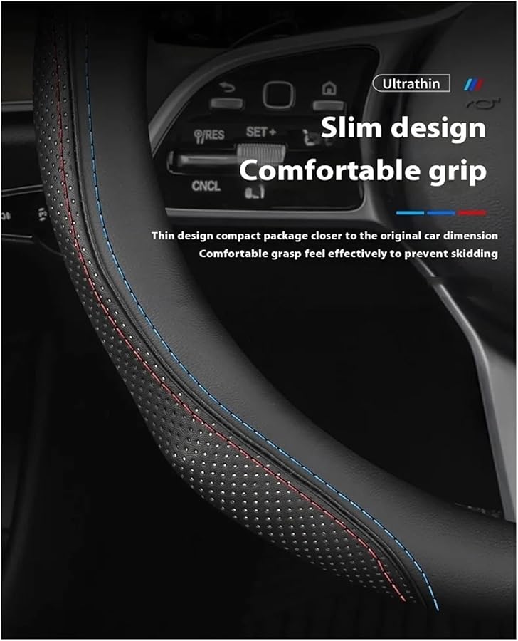 Leather Anti Slip Steering Wheel Cover For VW Magotan Golf GTI Passat Beetle Tiguan Blue Red - Image 4