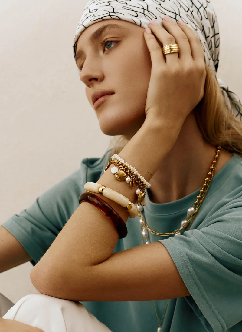 ليتشي سوار مزدوج من الخرز واللؤلؤ