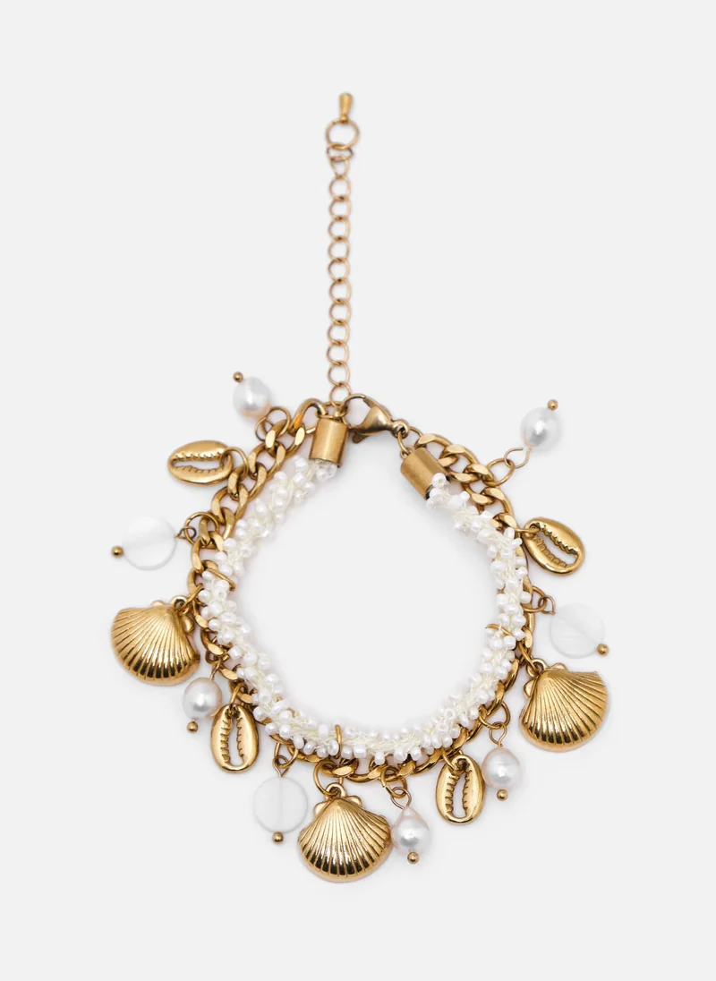 ليتشي سوار مزدوج من الخرز واللؤلؤ