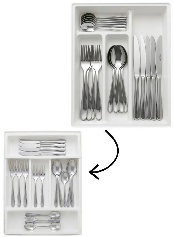 Happy Home Luxury Kitchen Drawer Cutlery Organizer Tray – 4 Compartments Can Be Increased to 6 with 2 Removable Inserts – Durable Food-Grade Cutlery Holder with Soft Dividers to Protect Knives, Forks, and Spoons – Non-Slip Base and Feet for Stable and Neat Storage – 31cm × 24cm × 6cm - Image 1