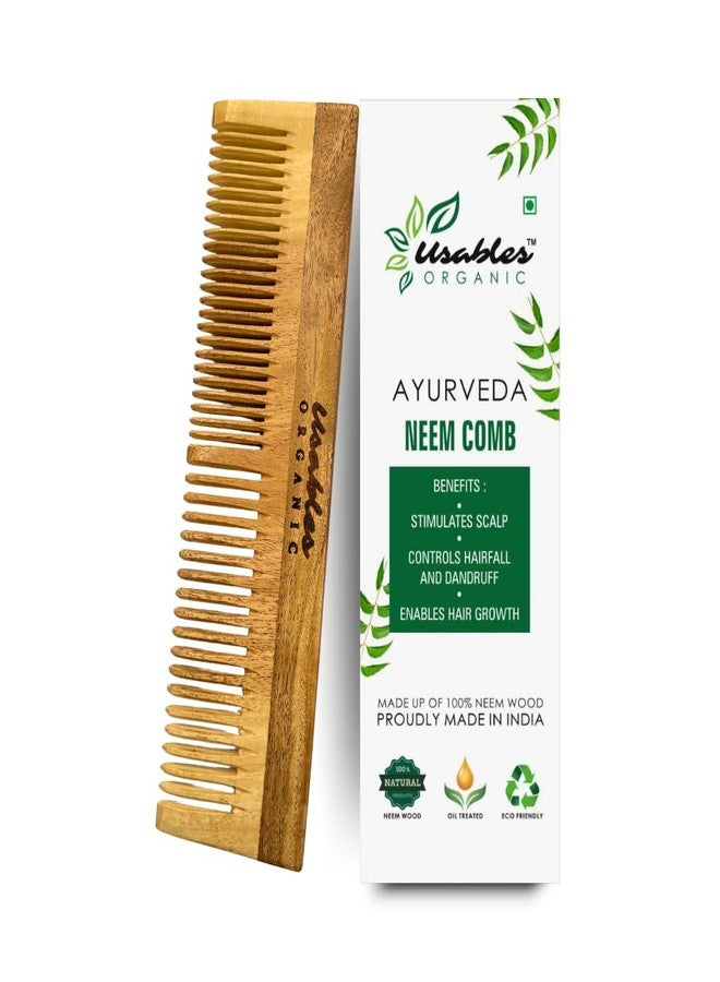 Usables ORGANIC Wooden Hair Comb Soaked In 13 Herbs, Neem & Sesame Oil For Multi-Actions - Detangling, Frizz Control & Shine,Suited For All Hair Types (Dual Tooth) - Image 1