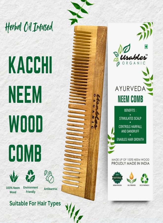 Usables ORGANIC Wooden Hair Comb Soaked In 13 Herbs, Neem & Sesame Oil For Multi-Actions - Detangling, Frizz Control & Shine,Suited For All Hair Types (Dual Tooth) - Image 2